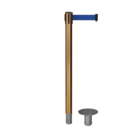 Montour Line Stanchion Belt Barrier Removable Base Sat.Brass Post 11ft.Dk Blu Belt P400R-SB-DBL-110